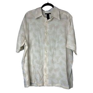 Claiborne Mens Cream Short Sleeve Top Sz XL Linen Cruise Vacay Resort Breathable